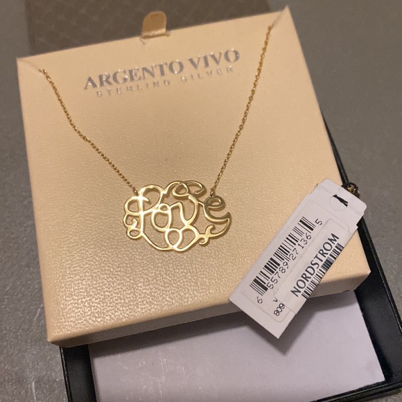 NEW Argento Vivo Sterling Silver w/ 18k Gold Plate ‘Love’ Monogram Necklace - Picture 4 of 7